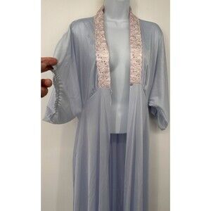 Vintage Movie Star Lingerie Peignoir Robe Wedding Coquette Blue  USA Made Small